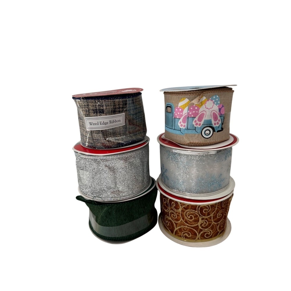 Holiday Ribbon Assortment Metallic‎ Textured Craft Supplies Bundle Christmas Lot